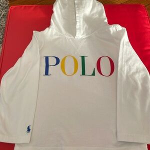 Excellent condition boys polo Ralph Lauren hooded white logo shirt